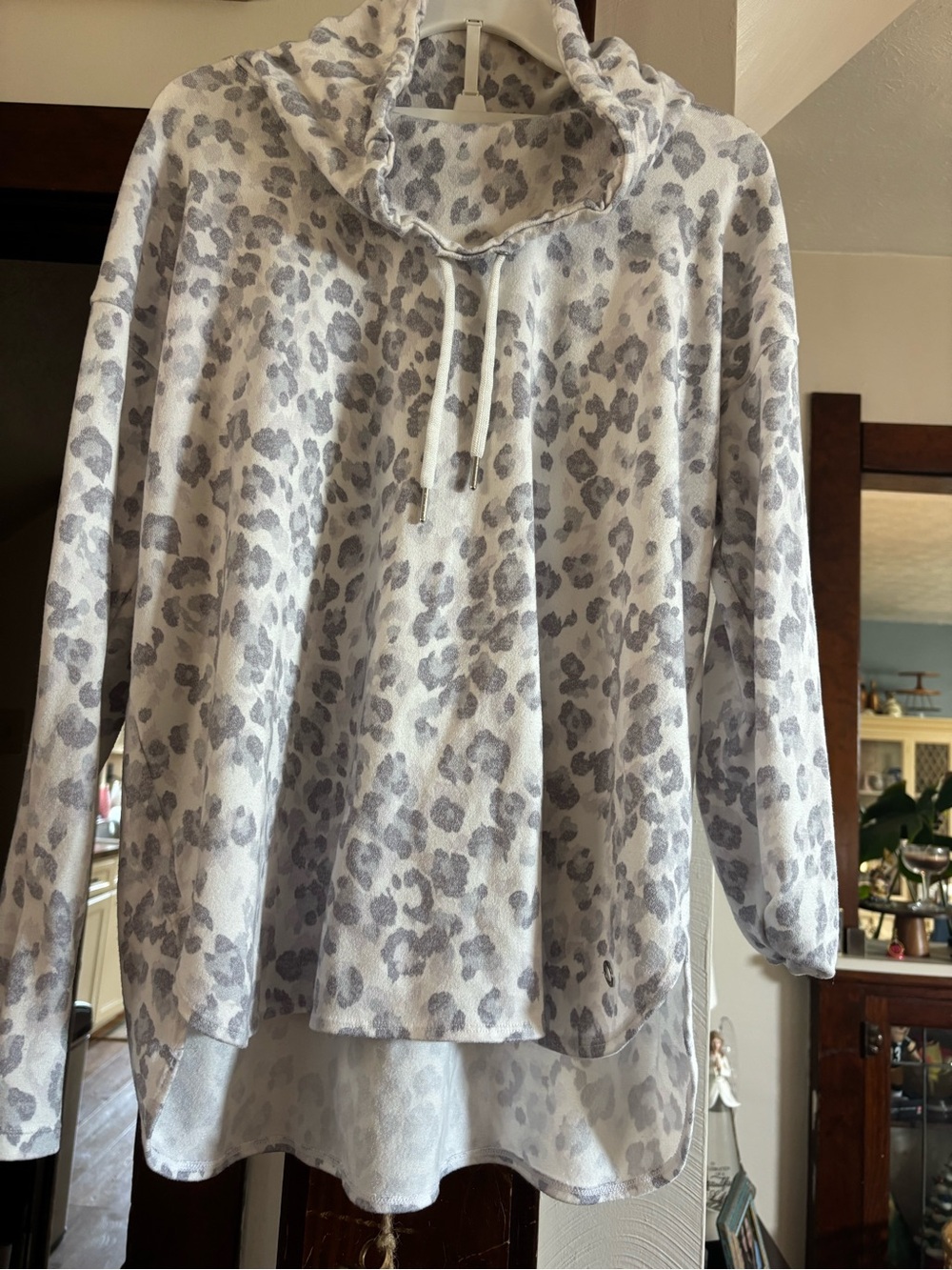 Calvin Klein Gray Leopard Print Cowl Neck Pullover